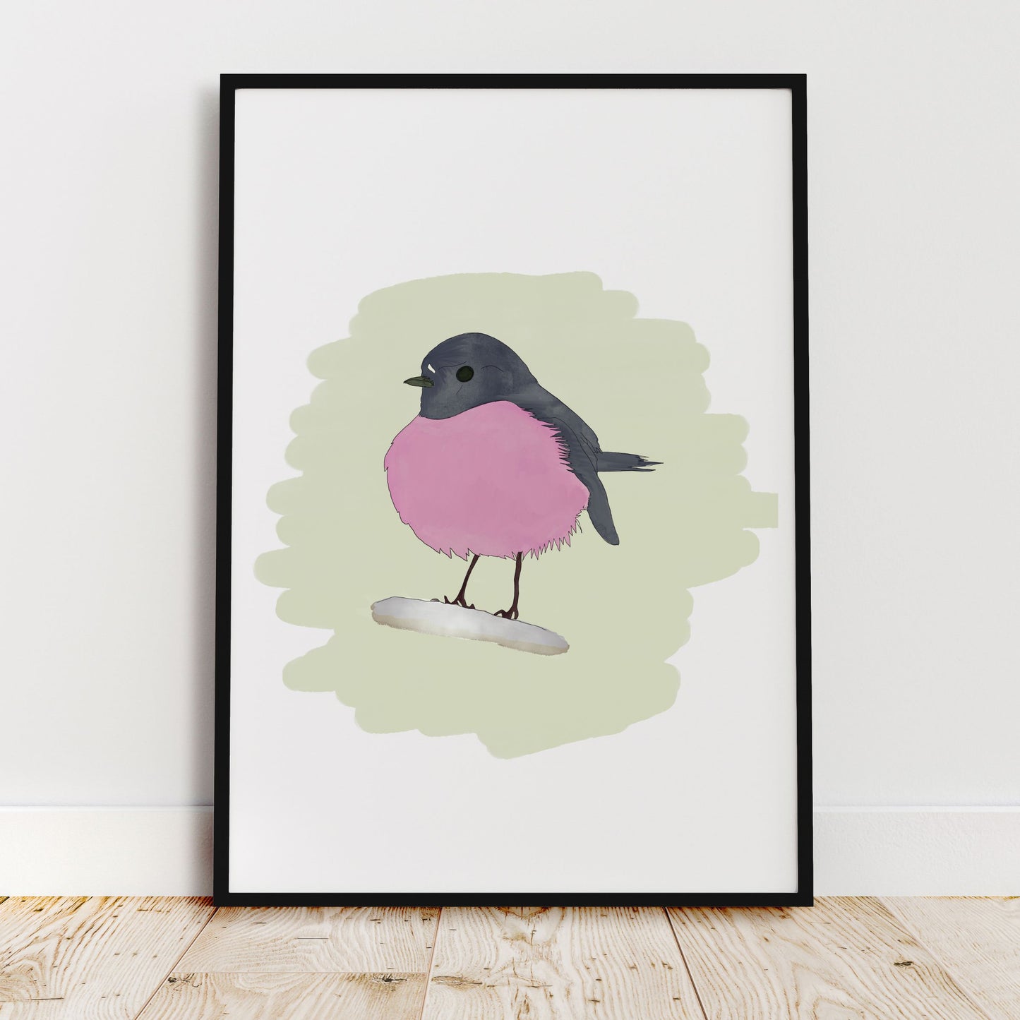 Pink Robin Art Print - British Bird Illustration