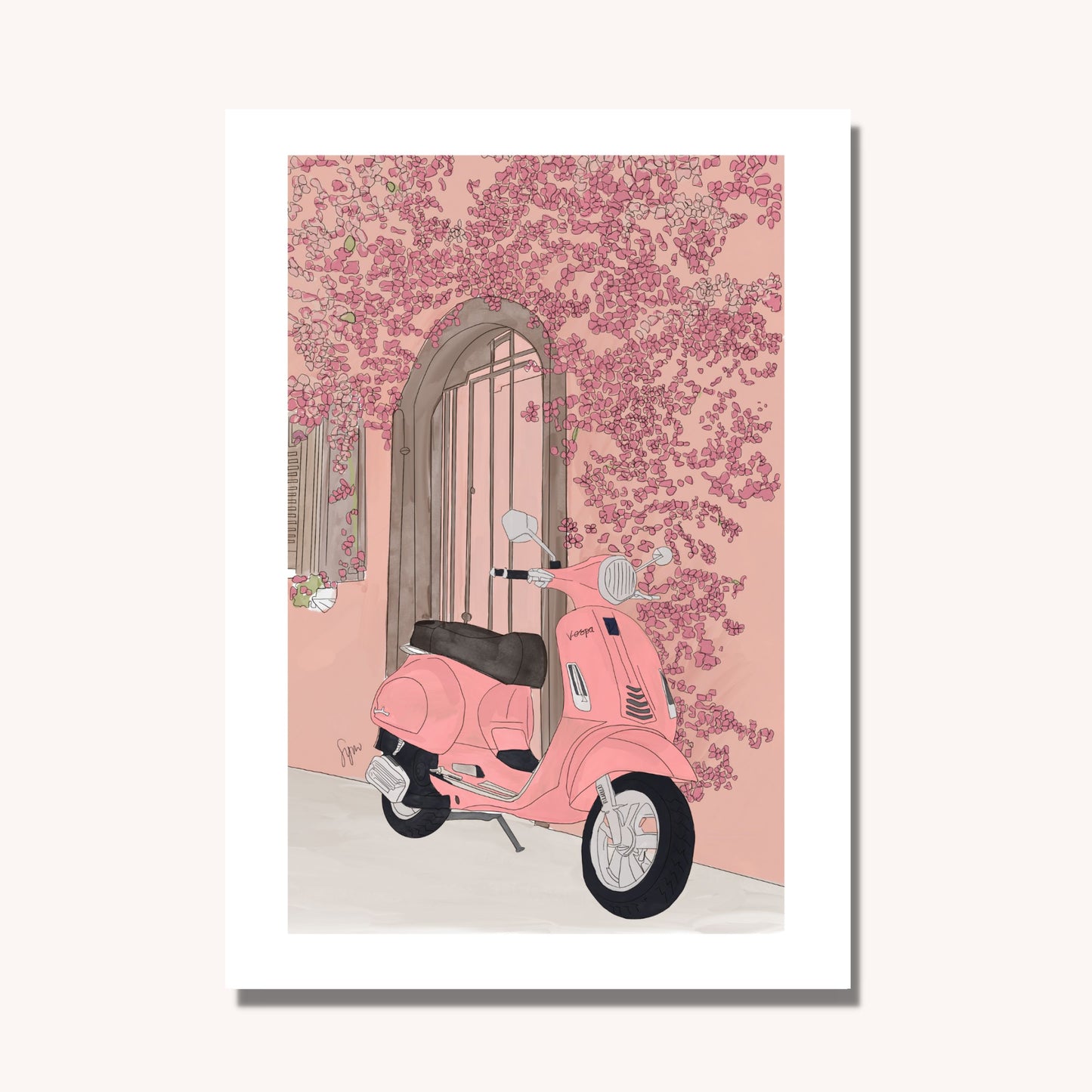 Pink Vespa Art Print