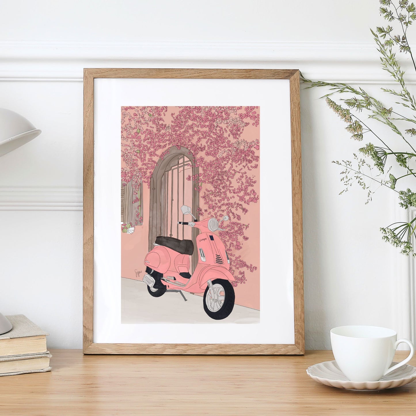 Pink Vespa Art Print