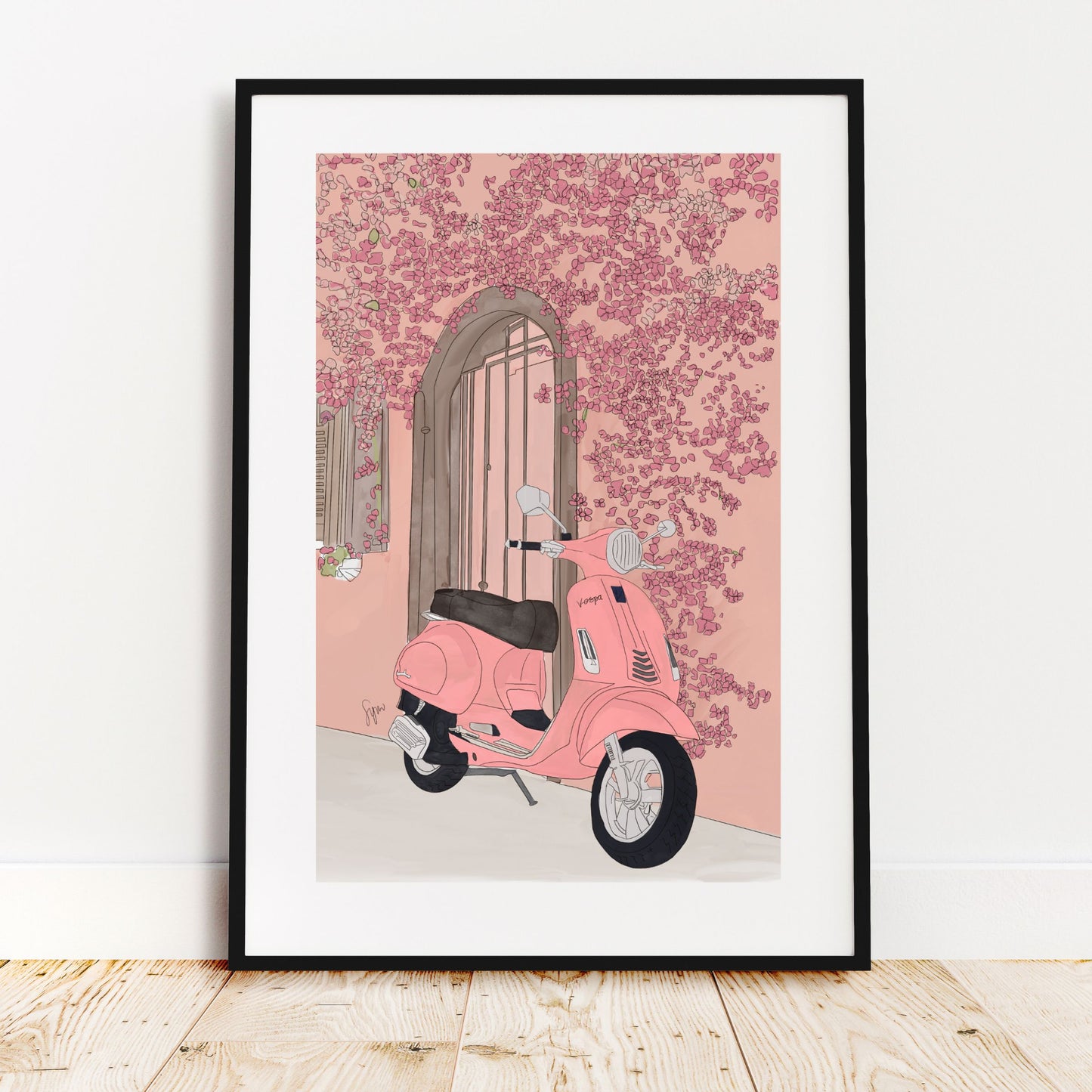Pink Vespa Art Print - Italian Travel Wall Art