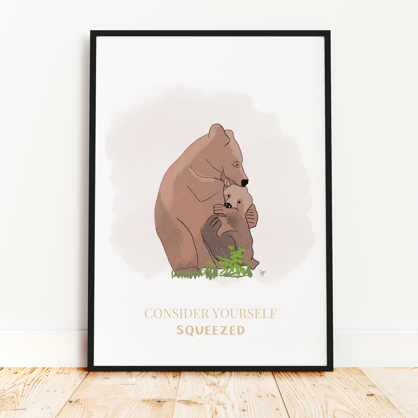Consider Yourself Squeezed Bear & Cub Illustration Print