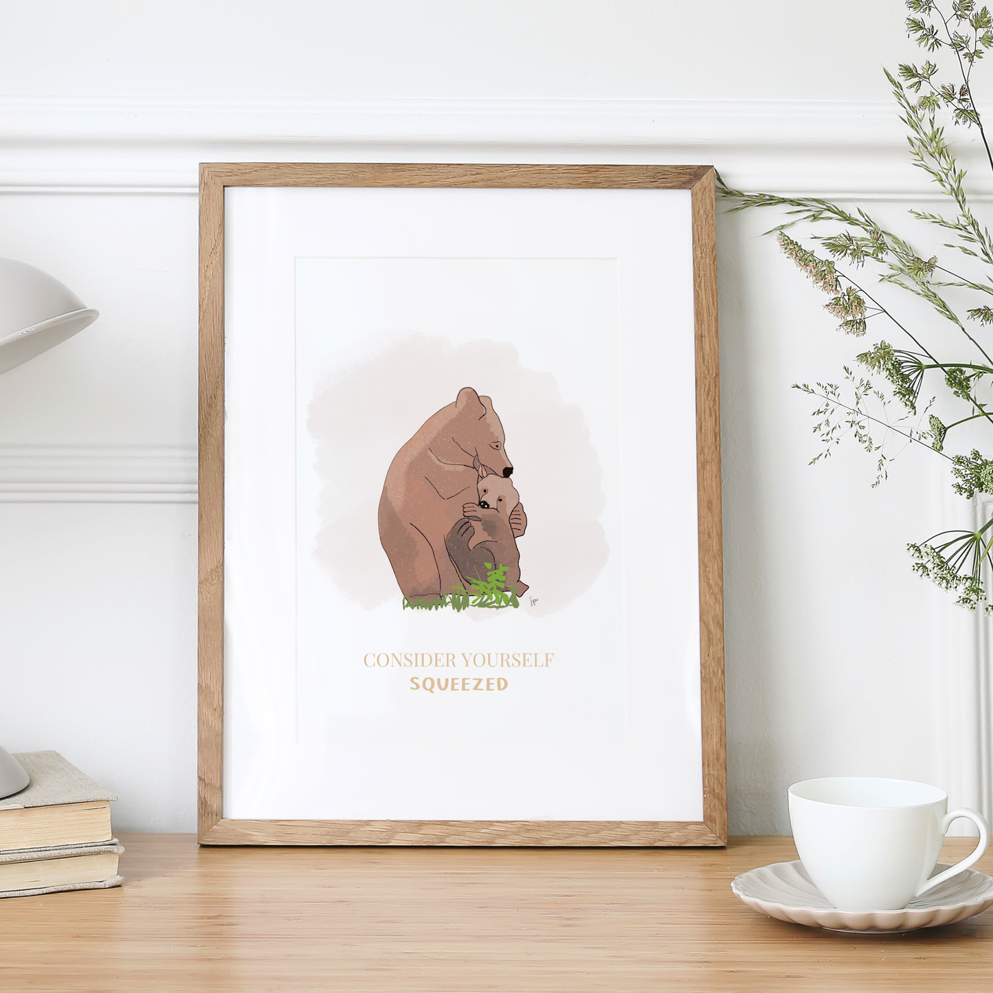 Consider Yourself Squeezed Bear & Cub Illustration Print