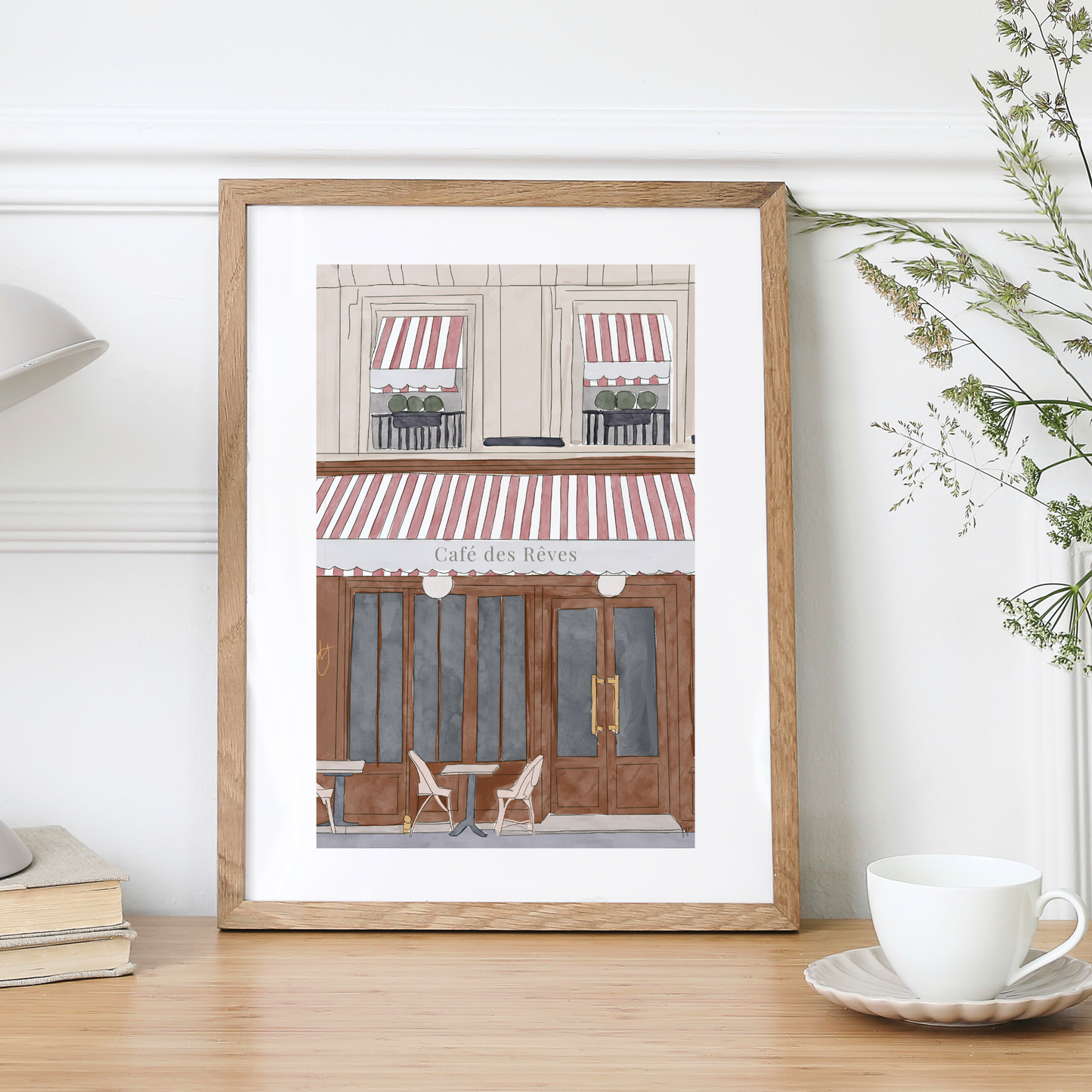 Parisian Café Illustration Print | Paris Wall Art