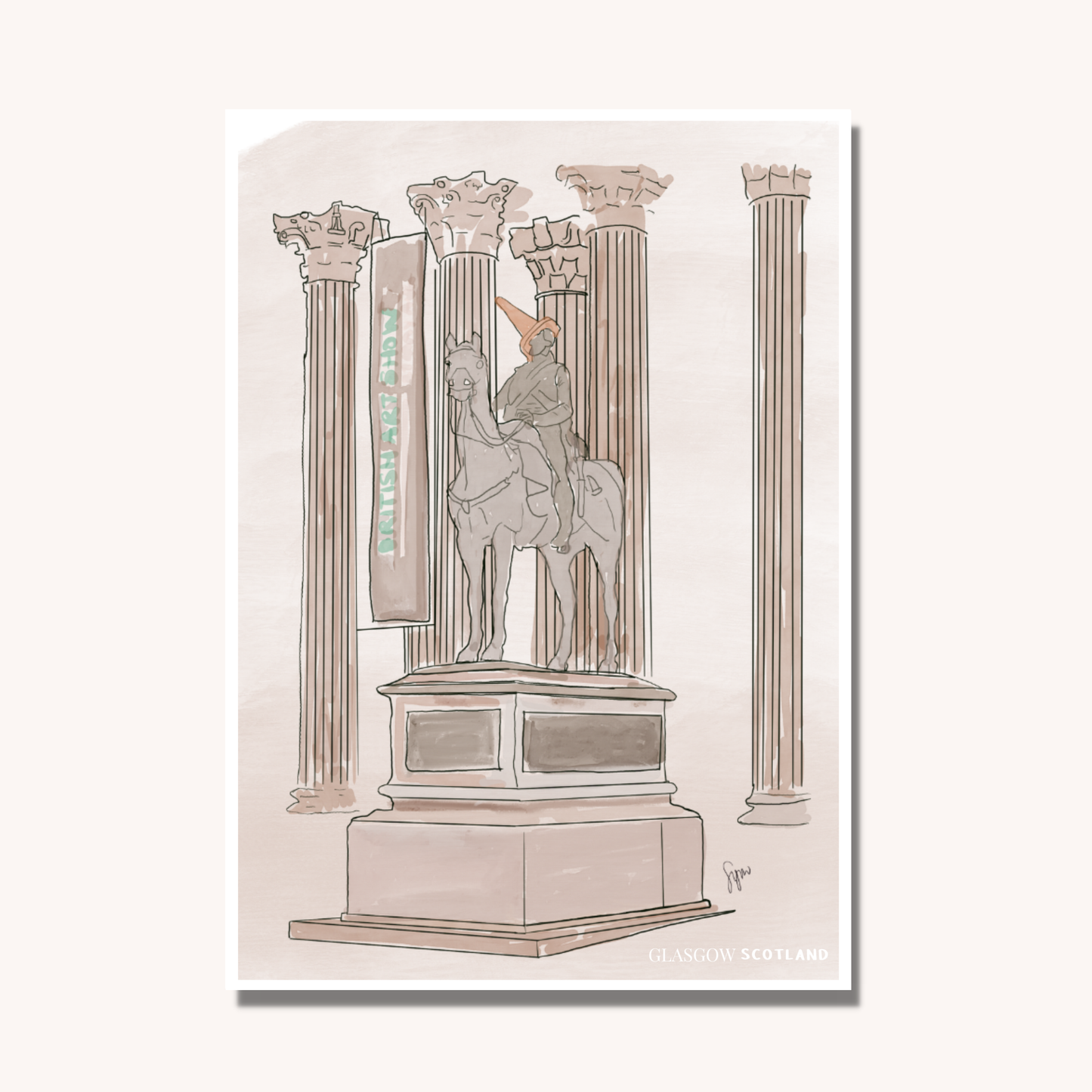 Glasgow Duke of Wellington Illustration Print