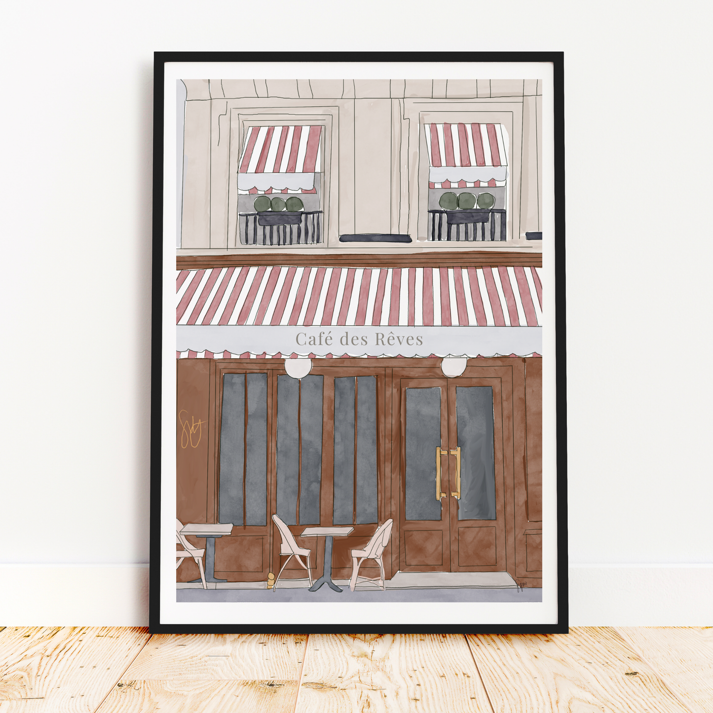 Parisian Café Illustration Print | Paris Wall Art
