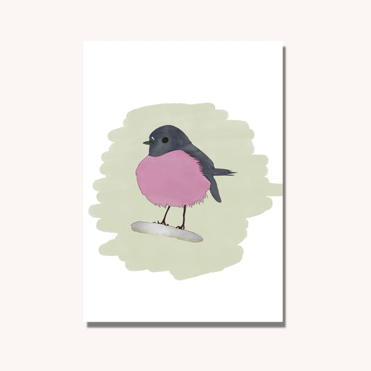 Pink Robin Art Print - British Bird Illustration