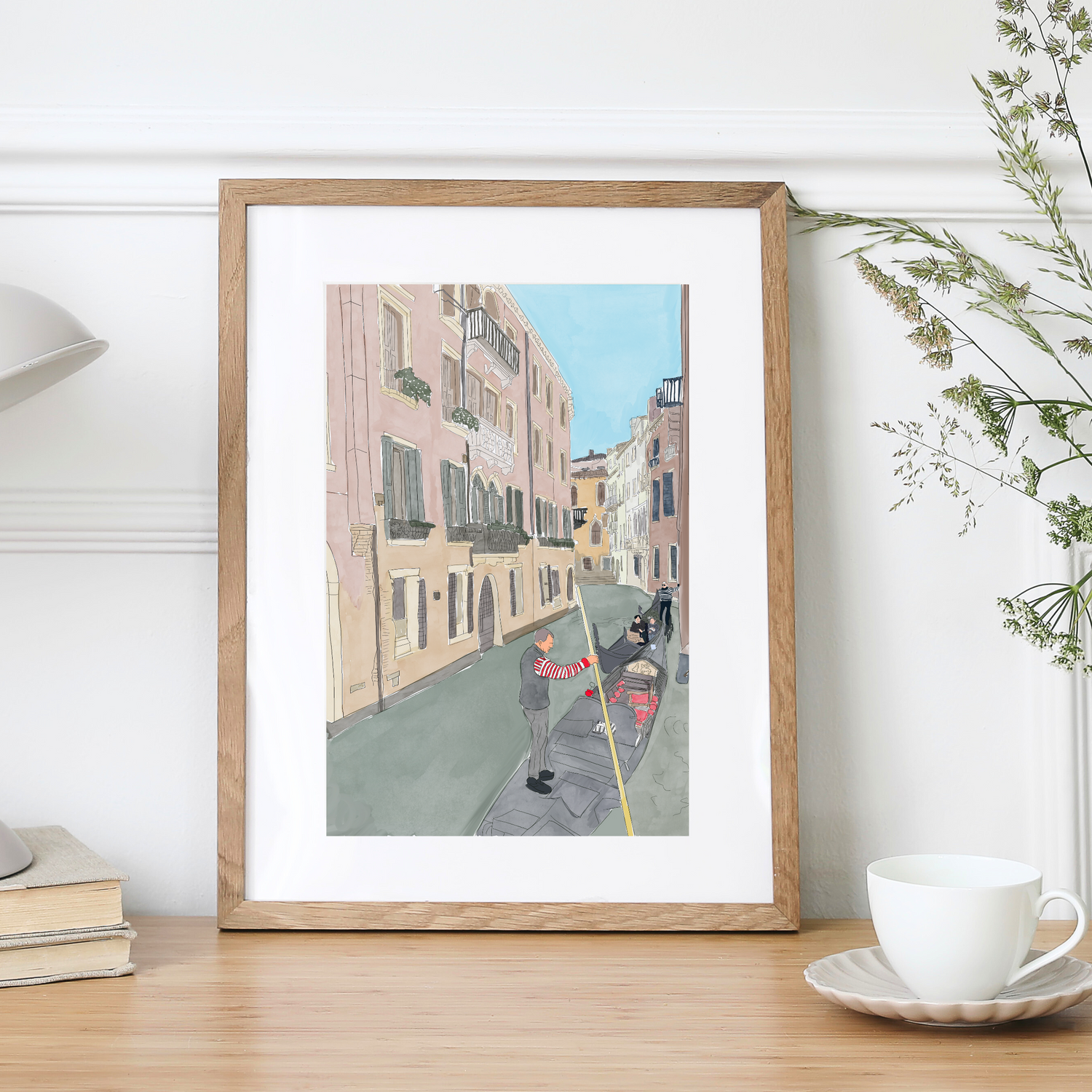 Venice Canal Art Print by Leanne Foley, hand illustrated art print