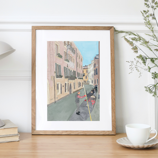 Venice Canal Art Print by Leanne Foley, hand illustrated art print