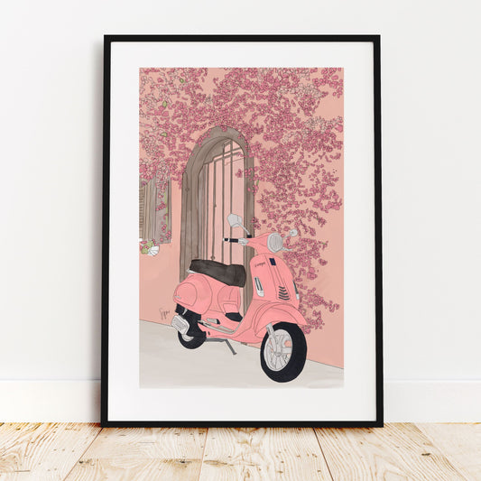 Pink Vespa Art Print