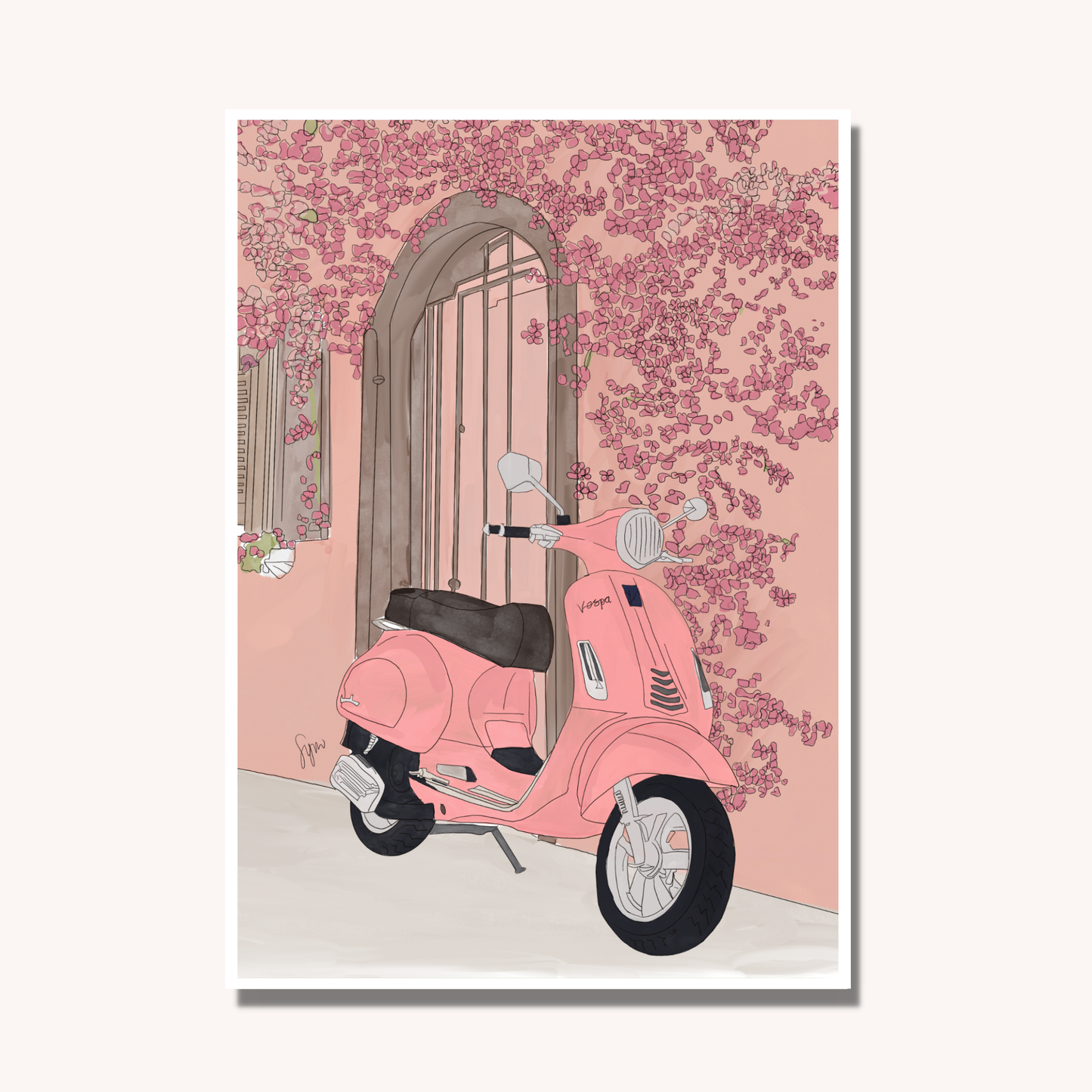 Pink Vespa Art Print - Italian Travel Wall Art