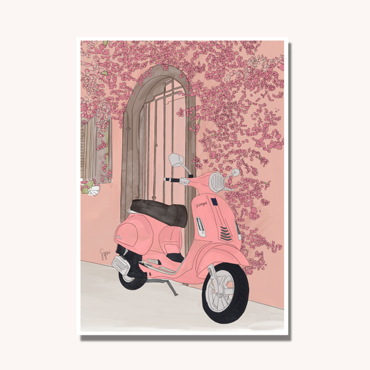 Pink Vespa Art Print - Italian Travel Wall Art